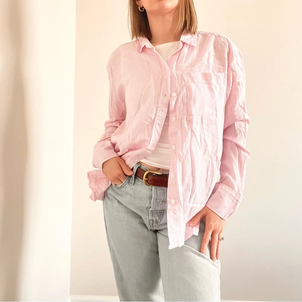 Lola Rivers Pink Seersucker Striped Button-Up Shirt